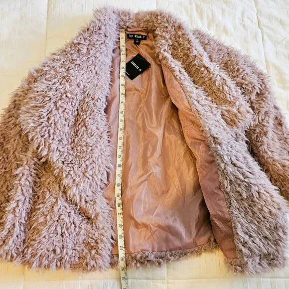 Forever 21 "Say What" Pink Faux Fur Shaggy Jacket - Size Small - Picture 8 of 10